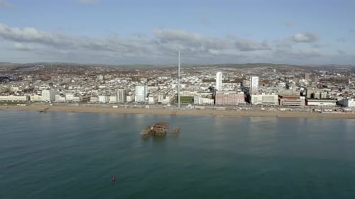 Brighton West Pier Remains in the UK Aerial View