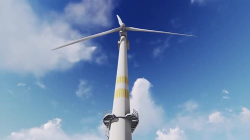 Wind Turbine Rotating in Blue Sky for Sustainable Energy