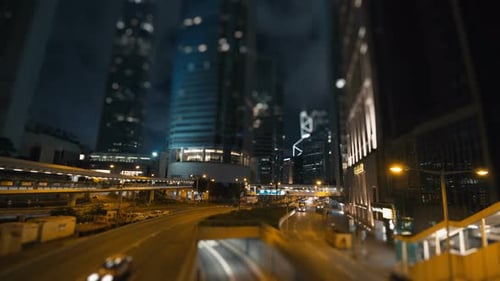 Illuminated Cityscape with tilt-shift effect at Night