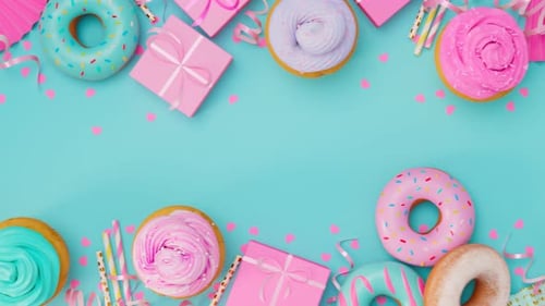 Animated Celebration Frame with Sweet Treats and Gifts