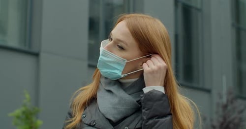 Portrait of a Young Woman Wearing Protective Mask on Street. Concept of Health and Safety Life, N1H1
