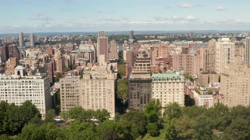 Flight Along Beautiful New York City Street at Central Park on Sunny Summer Day