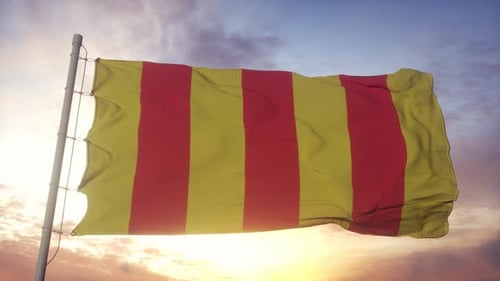 Realistic Waving Red and Yellow Striped Flag Animation
