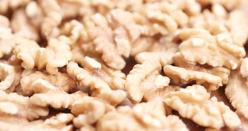 Macro Footage of a Pile of Shelled Walnuts
