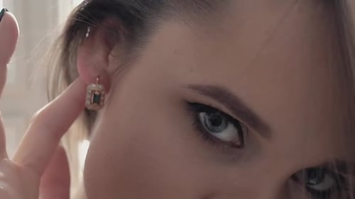 Woman's Earring with Green Stone, Close-up
