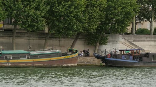Moored boats on Seine River