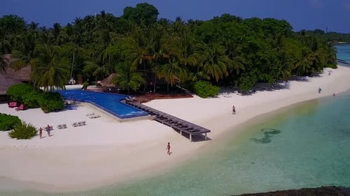 Drone view seascape of resort beach trip by ocean and sand background