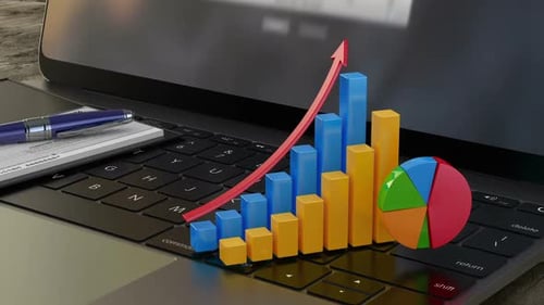 3D Financial Graphs and Chart, Business Growth, Company Statistics, Success
