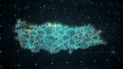 Digital Network Map of Turkey with Glowing Connections Animation