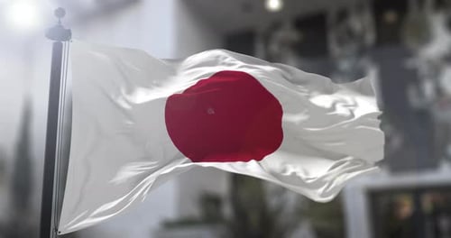 Japan National Flag Waving in Slow Motion