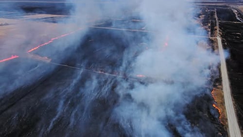 Aerial View of a Burning Dry Field
