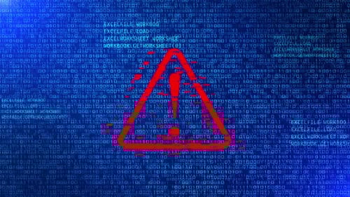 Digital Glitch Error Warning with Binary Code Background