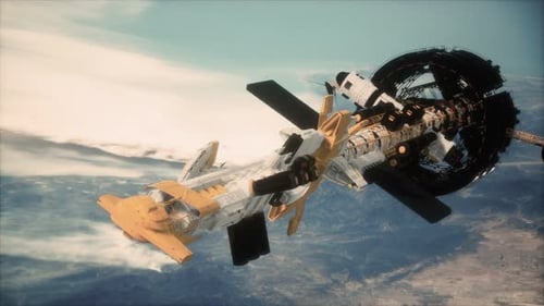 Futuristic Space Station Orbiting Earth Science Animation