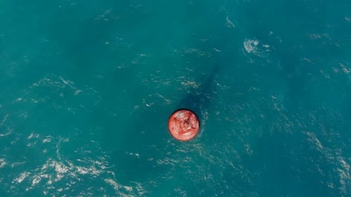 Aerial Shot of a Red Buoy in a Beautiful Blue Sea