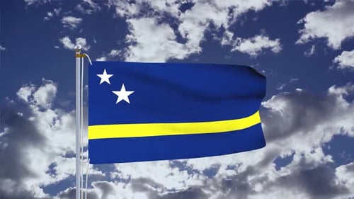Realistic Flag Waving Animation on Cloudy Sky Background