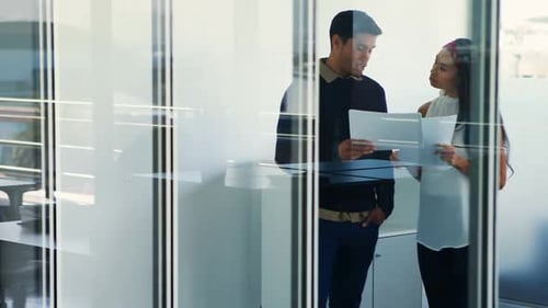 Young Adults Collaborating on Business in Modern Office