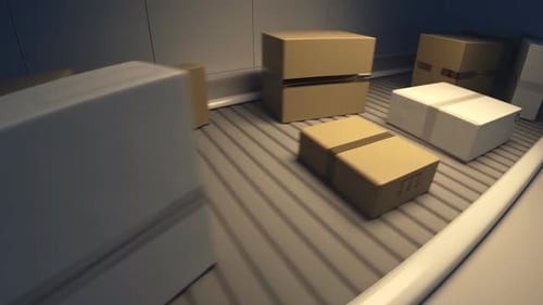 Boxes Moving on Automated Conveyor Belt Loop Animation
