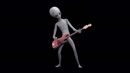 Animated Alien Playing Electric Bass Guitar Loop