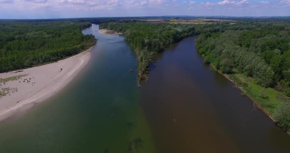 Aerial view of two different rivers merging into one, Nature Stock ...