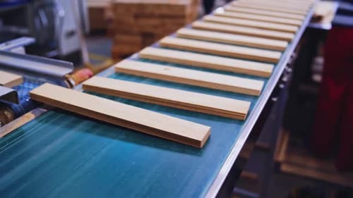 Wooden Slats Moving on Assembly Line