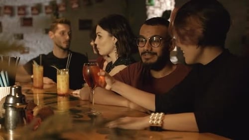 Young Couple Talking and Drinking at Bar
