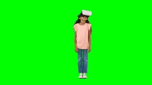 Child Wearing VR Headset on Green Screen