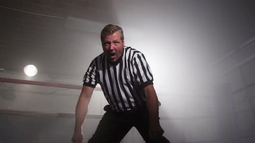 Referee Gesturing and Yelling in Boxing Ring