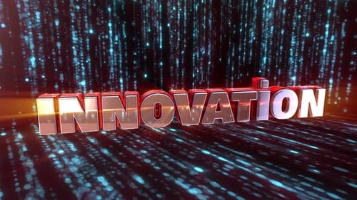 Dynamic 3D Innovation Title with Futuristic Digital Particle Background