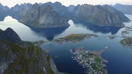 Lofoten Islands and Beach Aerial View in Norway