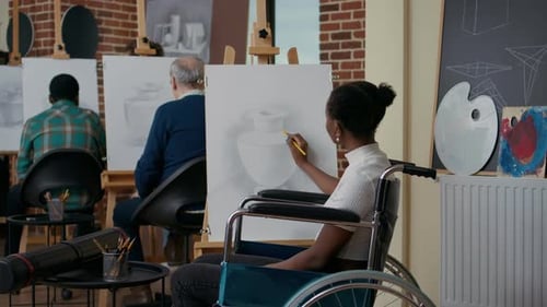 Diverse Group of Artists Drawing Still Life in Studio