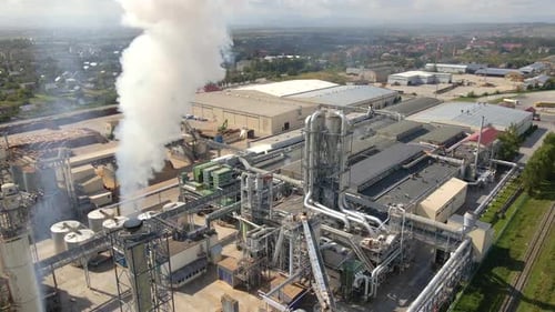 Aerial View of Oil and Gas Refining Petrochemical Factory with High Refinery Plant Manufacture