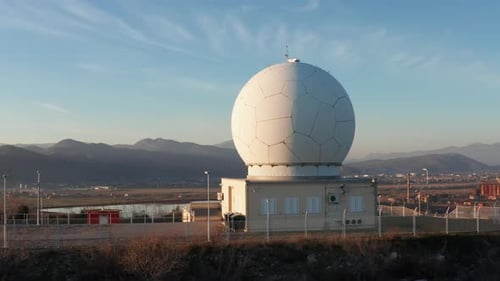 Aerial View of Modern Radar Dome near City