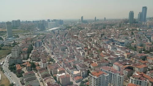Buildings Against Skyscrapers in City Center Upper Panorama