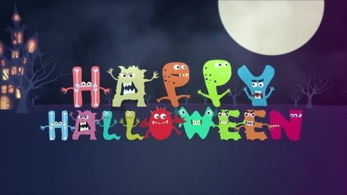 Happy Halloween Spooky Monster Letters Text Animation