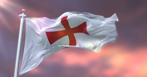 Drapeau des Templiers au coucher du soleil