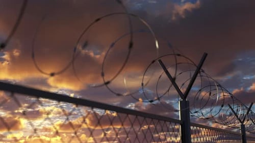 Wire Barbed Fence Near Jail Restricted Area and Prison Boundary Barrier Loopable