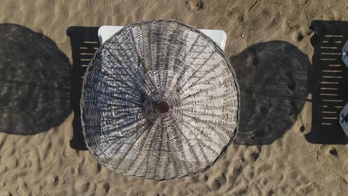 Beach Umbrellas Waves Aerial Drone