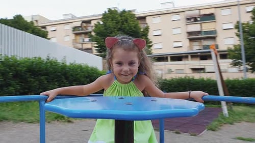 Adorable Happy Little Girl Have Fun Outdoors