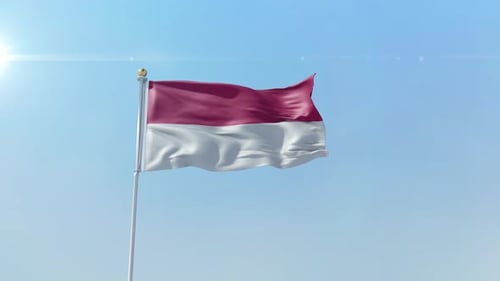 Realistic Red and White Flag Waving in Clear Sky