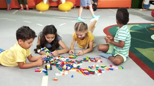 Group of Kids Playing with Block Toys