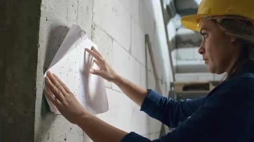 Engineer Inspecting Floor Plan