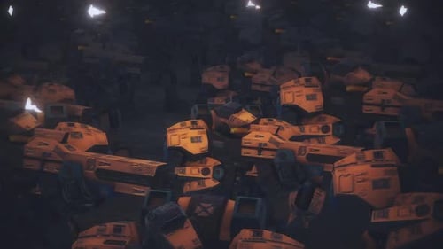 Futuristic 3D Mech Soldiers Firing Weapons Animation