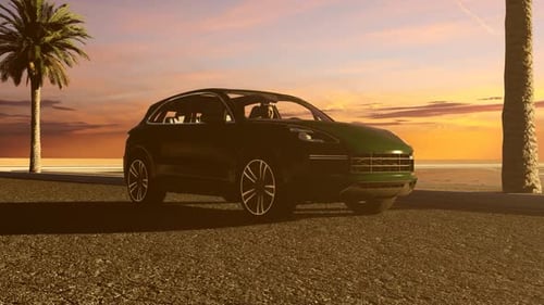 Luxury SUV Driving on Coastal Road at Sunset 3D Animation