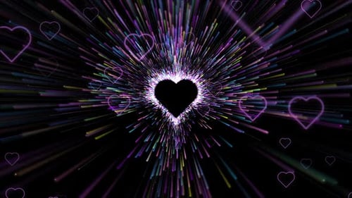Neon Hearts Bursting Particle Light Tunnel Background