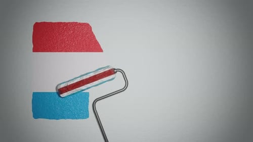 Roller paints the wall in colors of Luxembourgish flag.