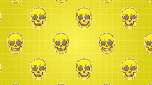 Animated Yellow Skull Halloween Pattern Background