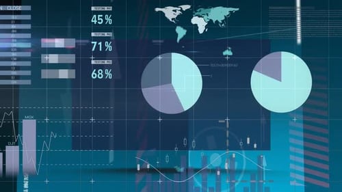 Futuristic HUD with Corporate Financial Data and Technology Display