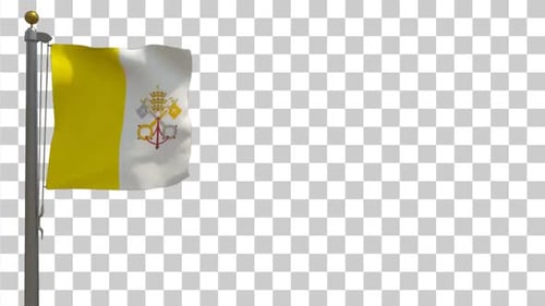Waving Vatican City Flag on Flagpole with Alpha Channel