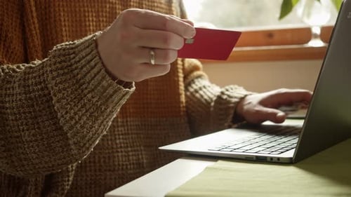 Closeup of an Online Purchase with a Credit Card Number Entered on a Laptop
