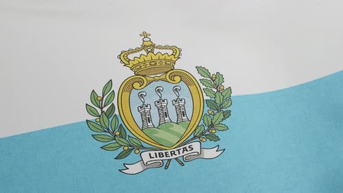Waving San Marino National Flag with Emblem and Textured Fabric
